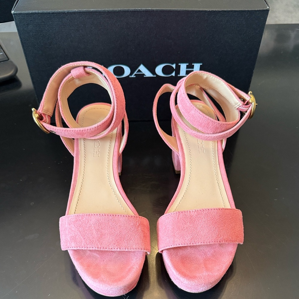 Coach Pink Suede Ankle-Strap Block Heels